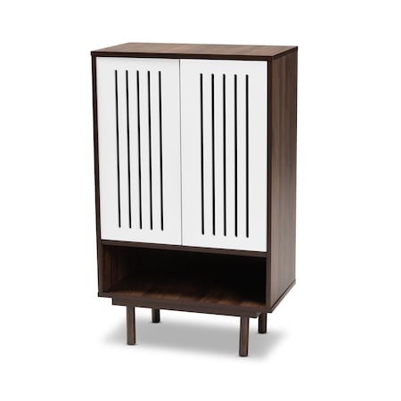 Meike Two-Tone Walnut Brown And White Wood 2-Door Shoe Cabinet